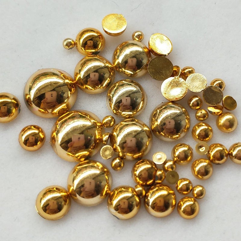 Chenkou Craft 3000PCS 7 Sizes (2.5/3/4/5/6/8/10mm) 1 Box Gold Round Flatback Imitation Half Pearls Bead Loose Beads Gem (Gold Half Ball) - Image 5